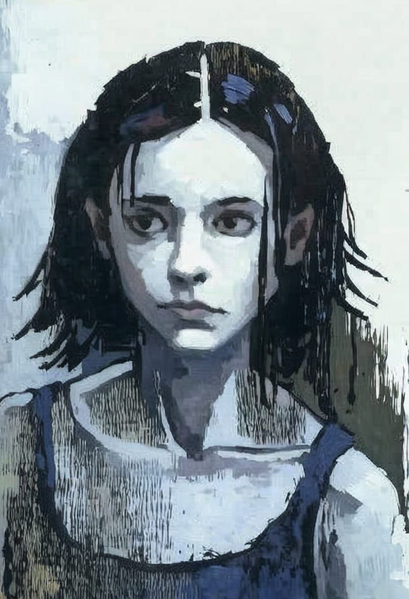 Goth Girl Portrait in High Contrast Impasto Style