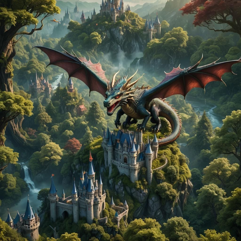Fairytale Dragon Over Enchanted Forest Glade
