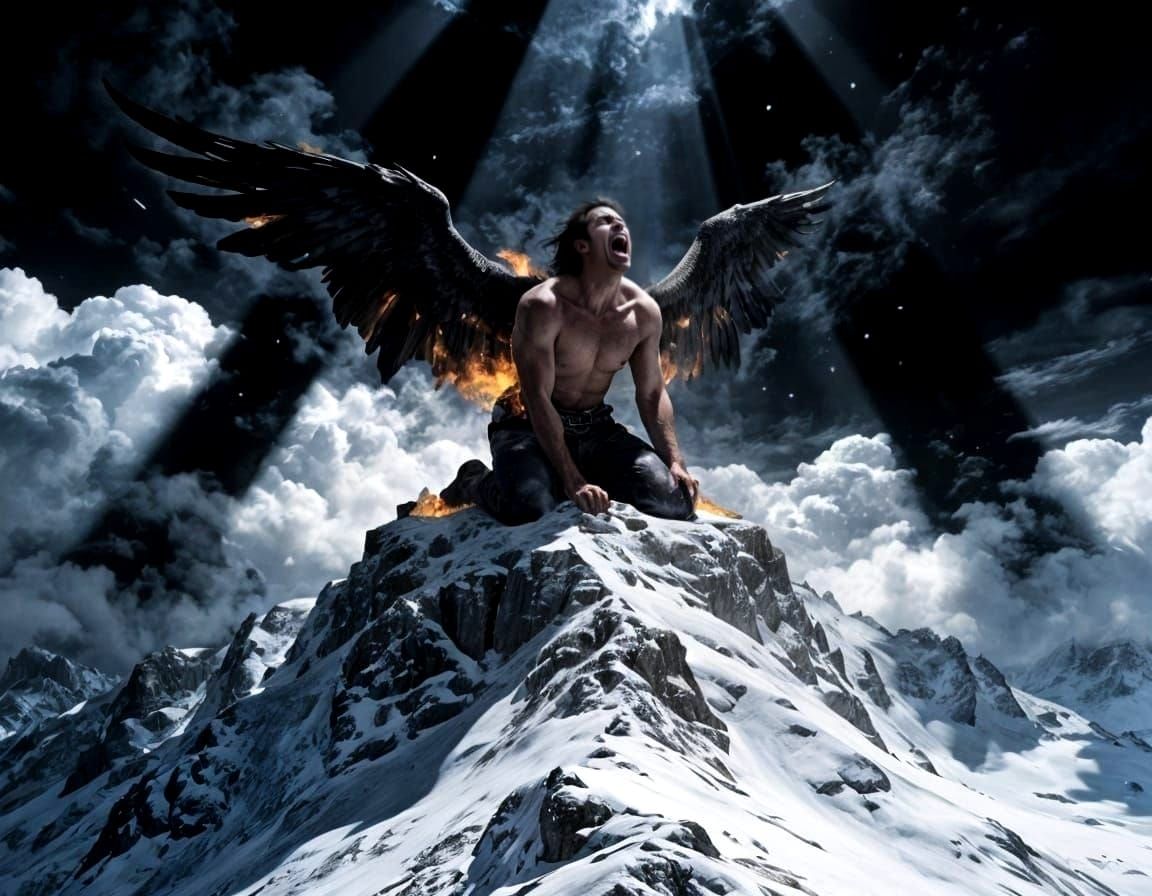 Fallen Angel Screaming on Mountain Summit