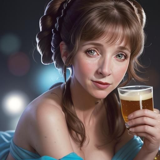 lisa kudrow has a beer dressed as Princess Leia's bikini of star wars