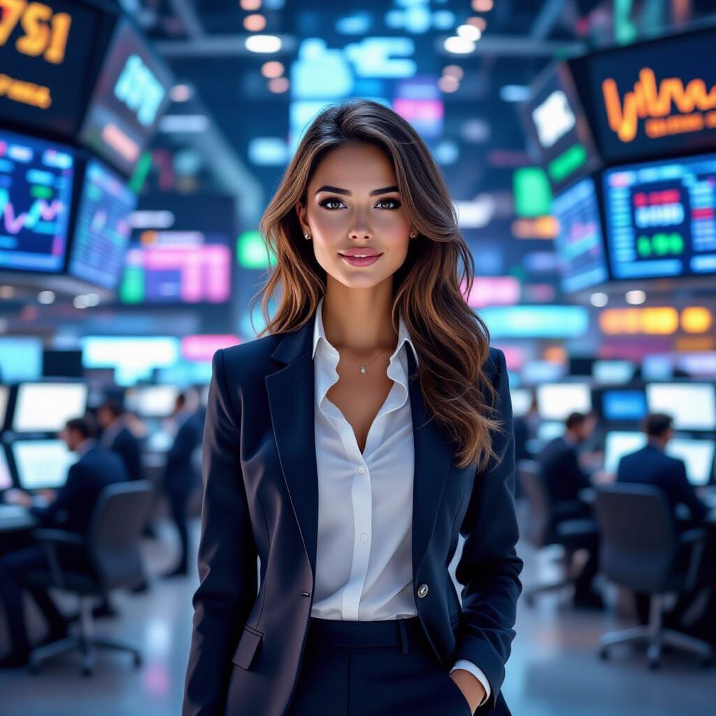 Businesswoman in Stock Exchange, Digital Art