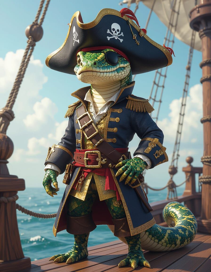 Python Pirate Captain on a Galleon