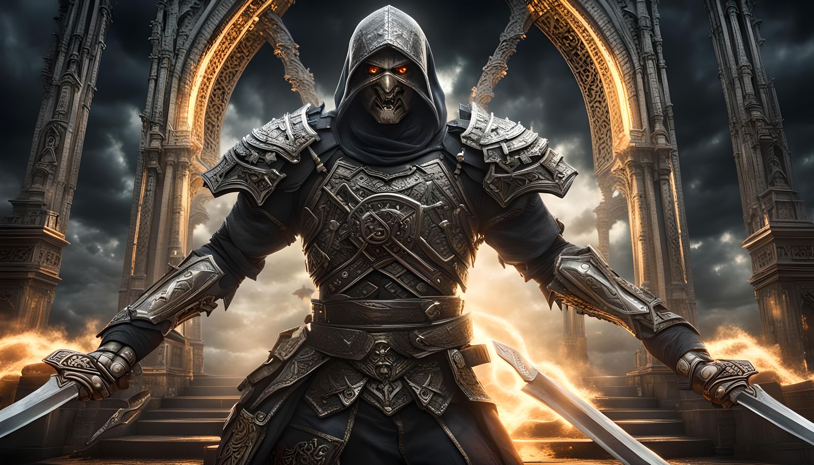 Android Assassin Guarding Hell's Gates in HDR