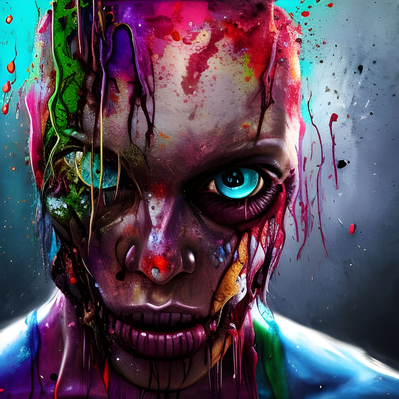 Hyperrealistic Decaying Woman in Splash Art Style