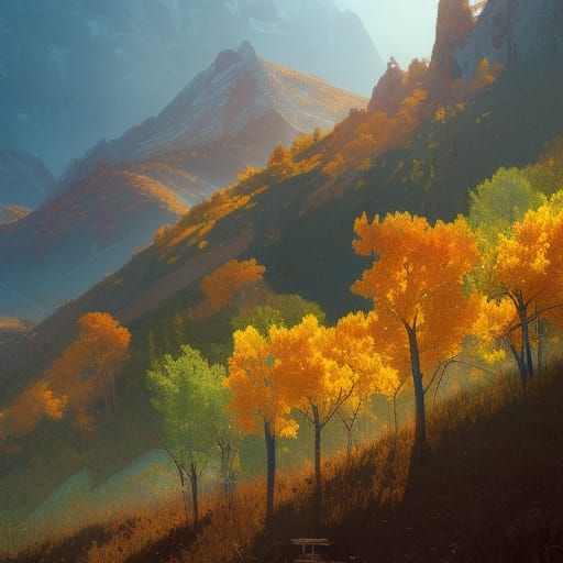 Autumn Aspens Mountainside: Hyperdetailed Digital Art