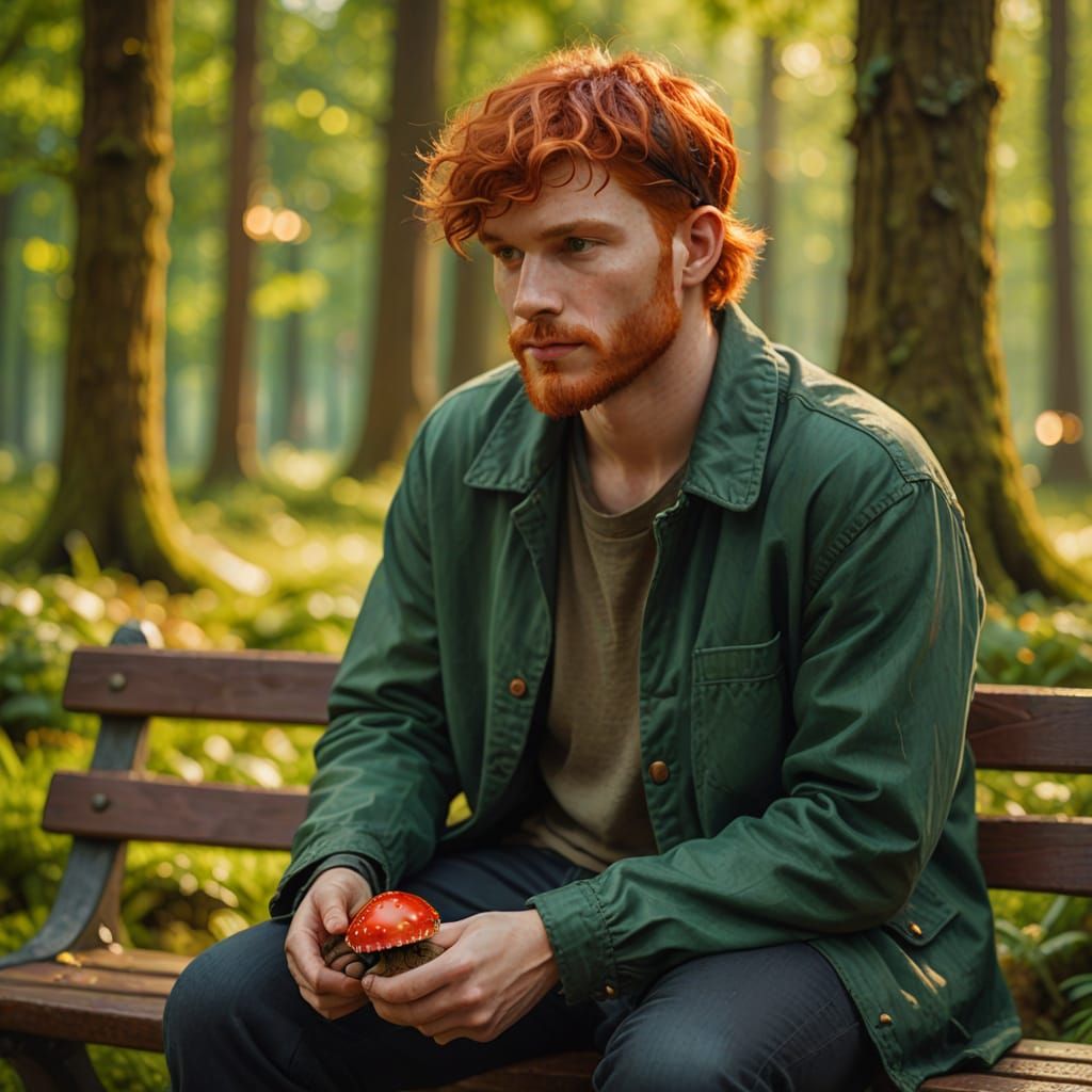 Red-Haired Man with Mushroom, Oil Painting Style