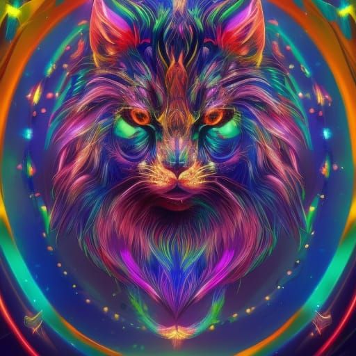 Neon Galactic Lion in Hyperrealistic Cyberpunk Style