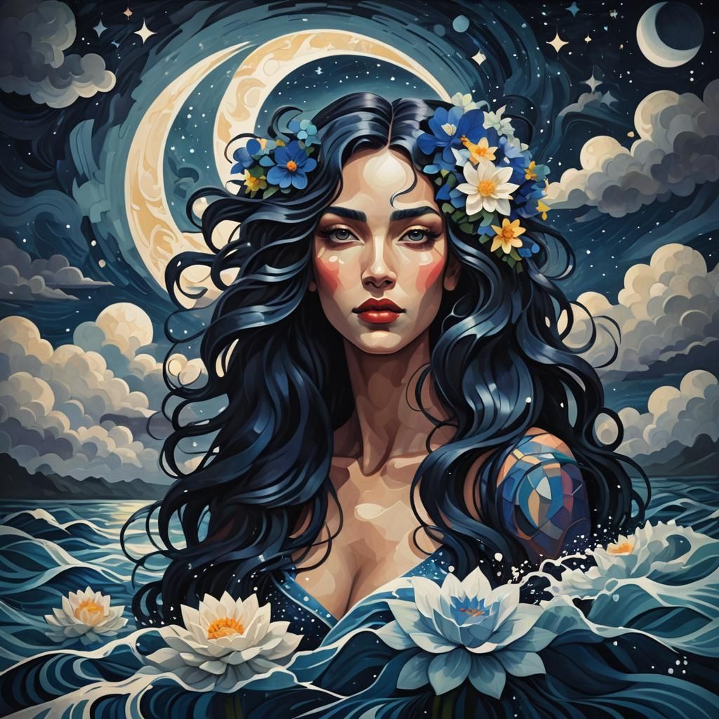 Woman in Water: a Cubist Art Deco Painting