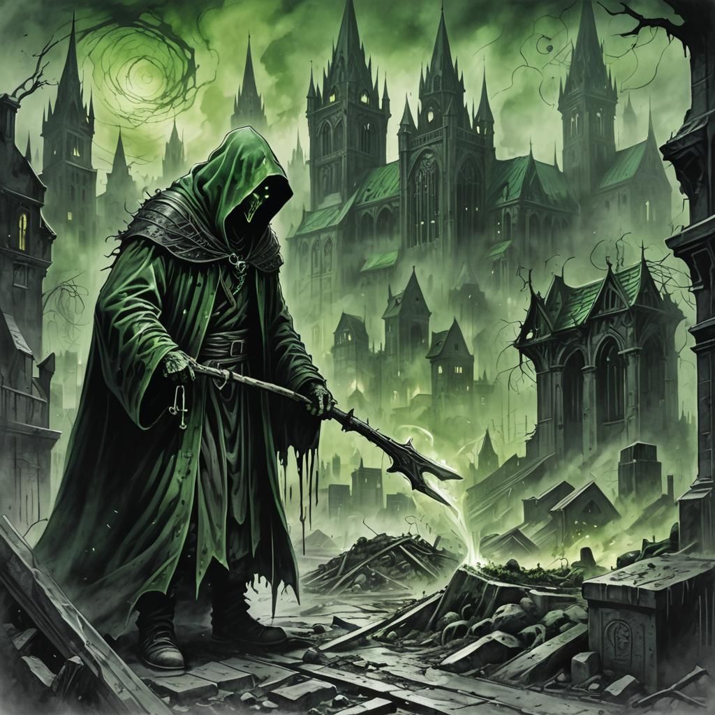 Dark Fantasy Grave Digger in Urban Dystopia