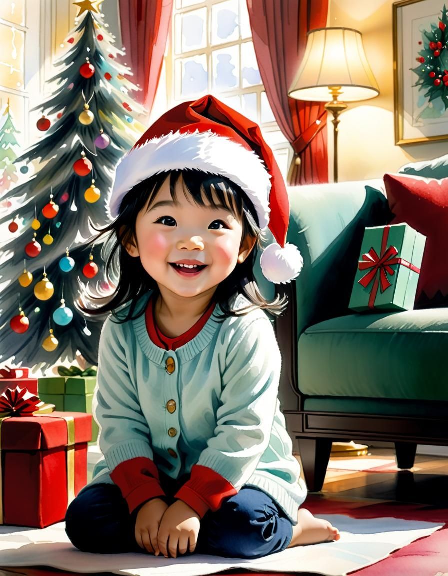 A Toddler Girl in a Festive Christmas Scene
