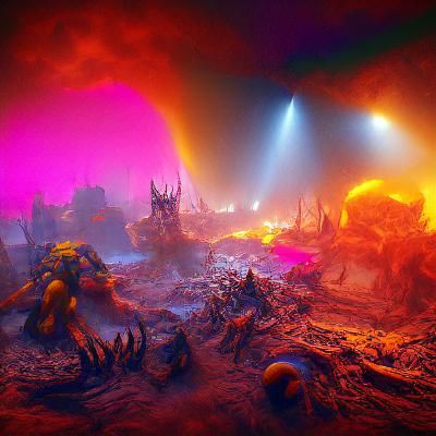 Colorful Hellscape with Volumetric Lighting in 8K