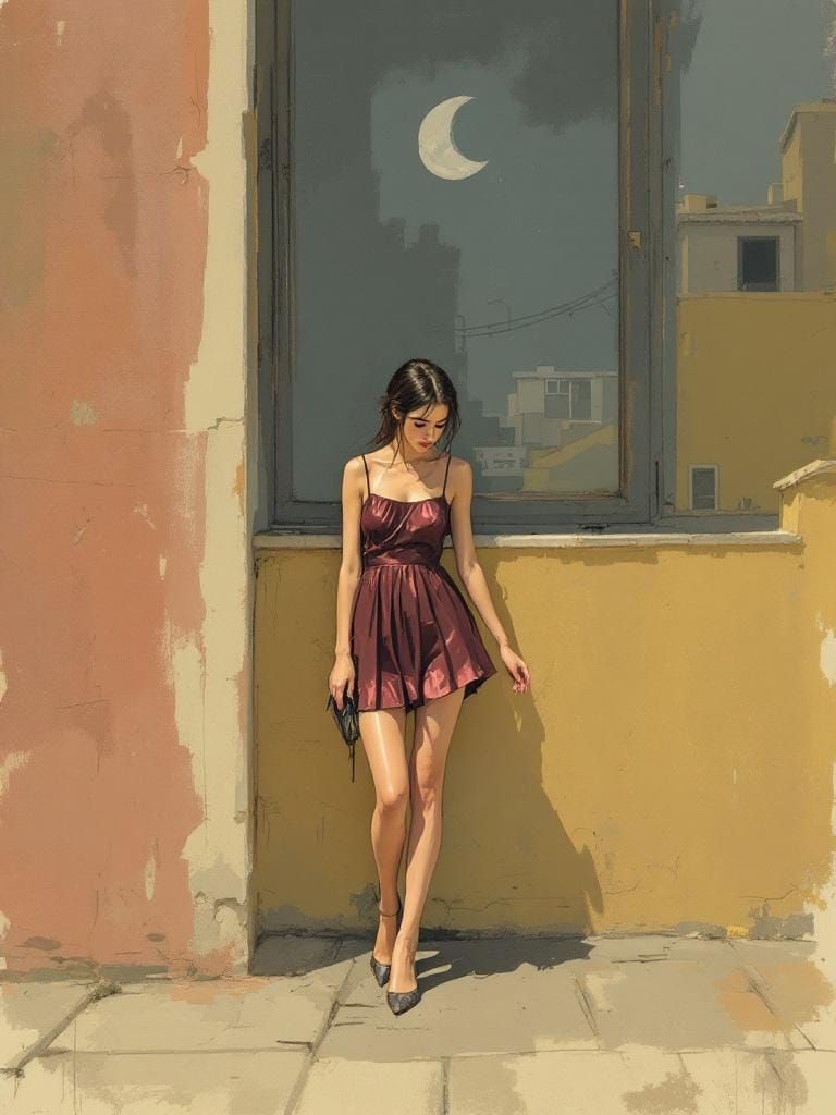 Italian Woman in Quentin Blake/Hopper Style