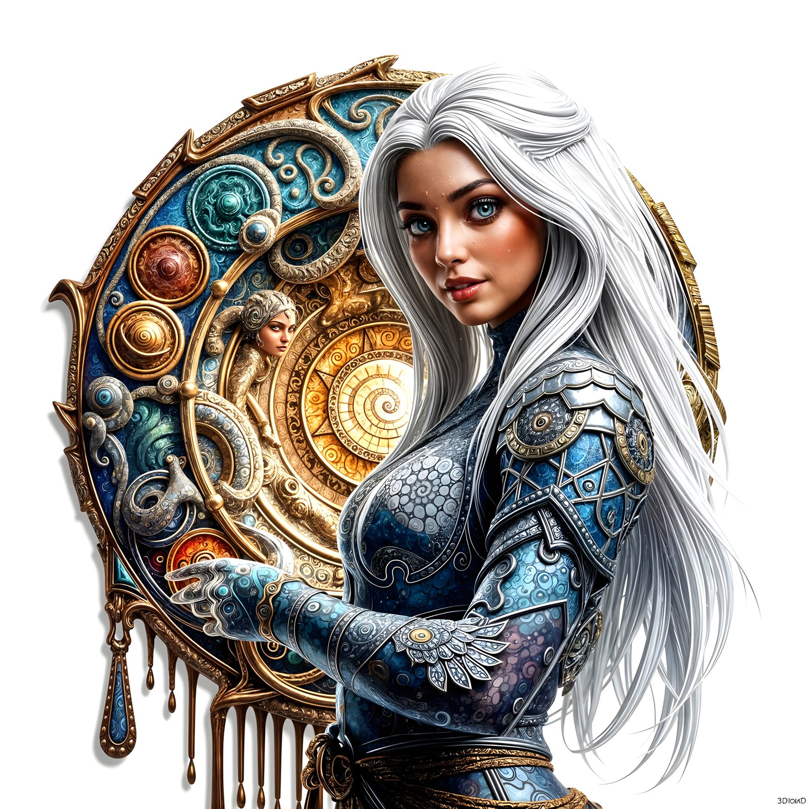 Surreal Goddess in Cyberpunk Samurai Armor with Optical Illu...