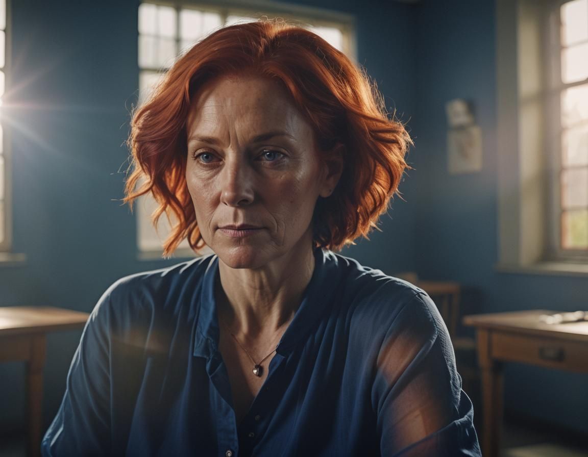 Crimson Haired Woman in Rehabilitation Center: Cinematic Por...