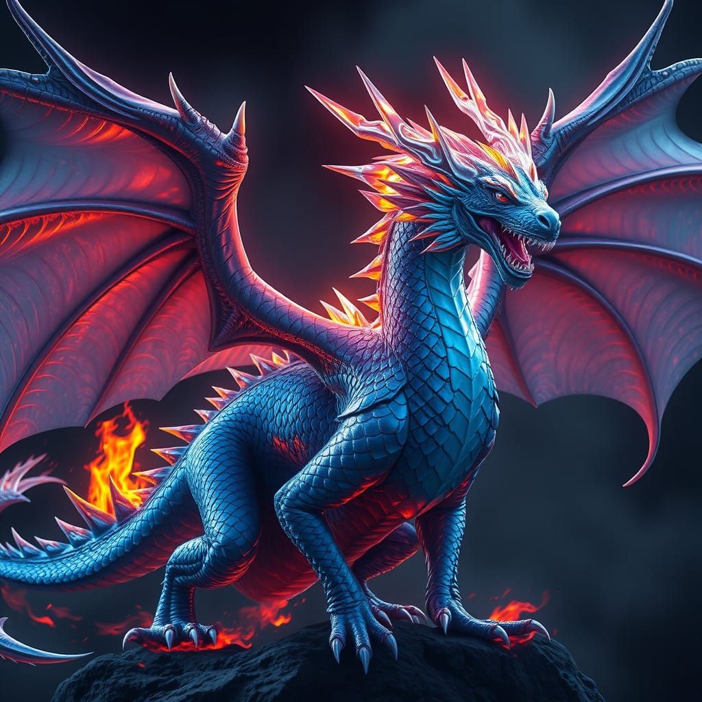 Majestic Glass Dragon with Iridescent Scales and Angelic Win...