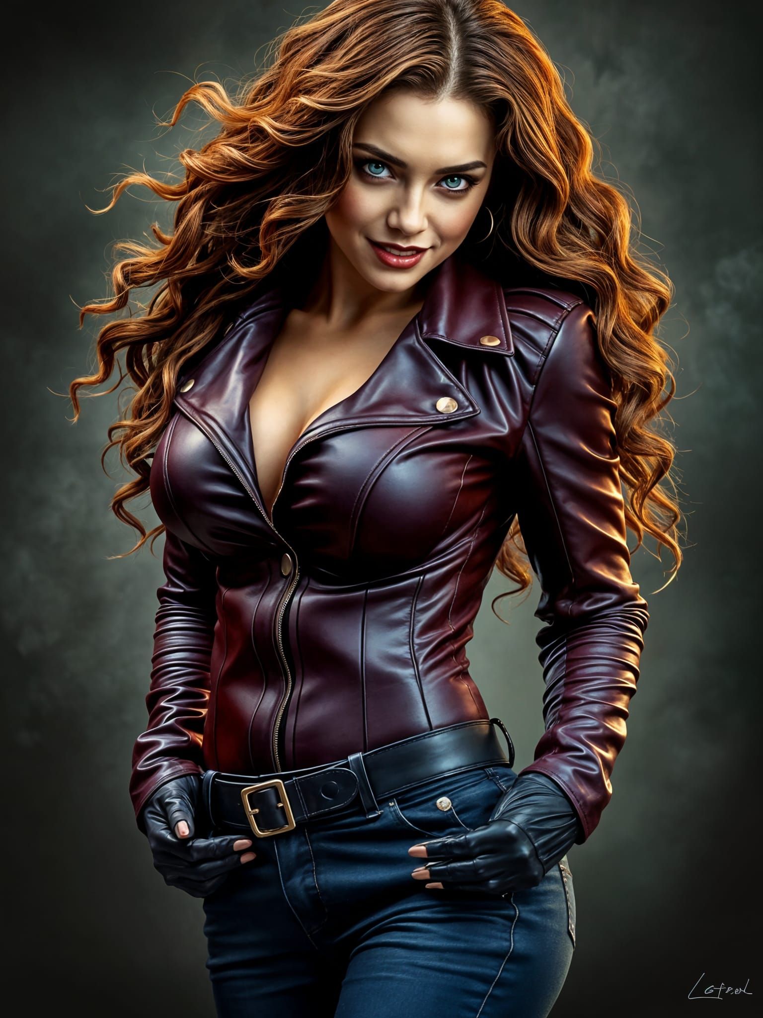 Vampire Goddess in Purple Biker Gear