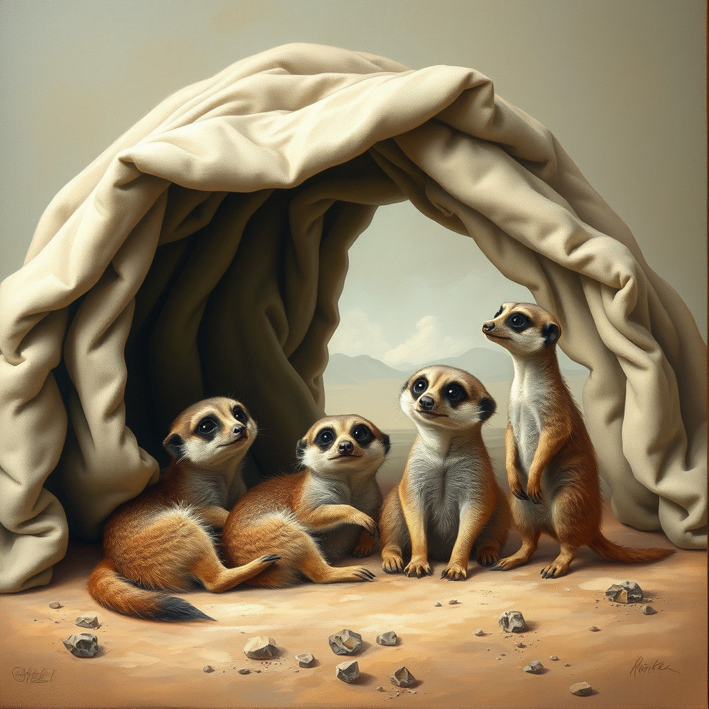Meerkats Play Beneath Blanket Cave: Surrealist Landscape