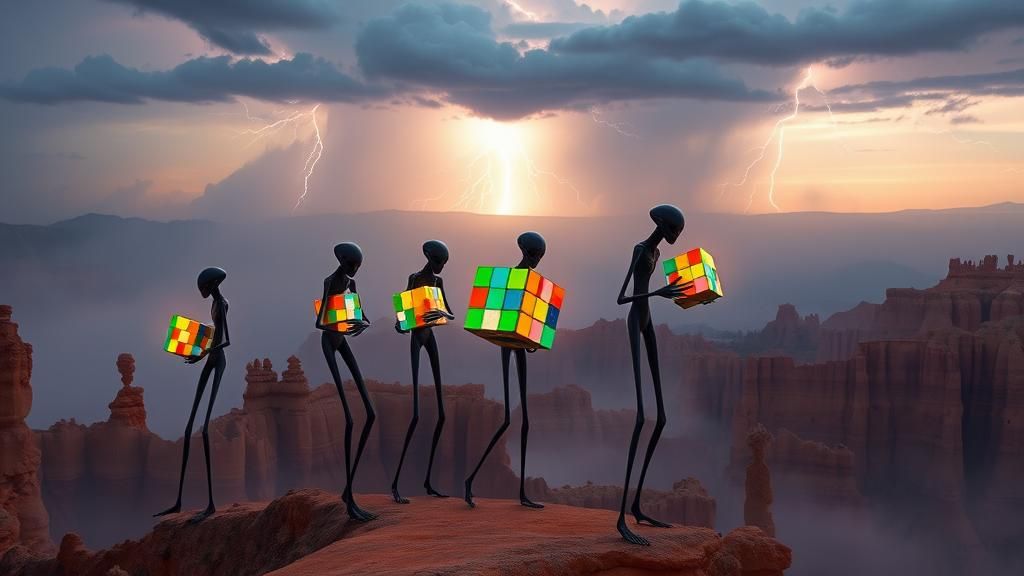 Eerie Aliens in Bryce Canyon with Glowing Cubes