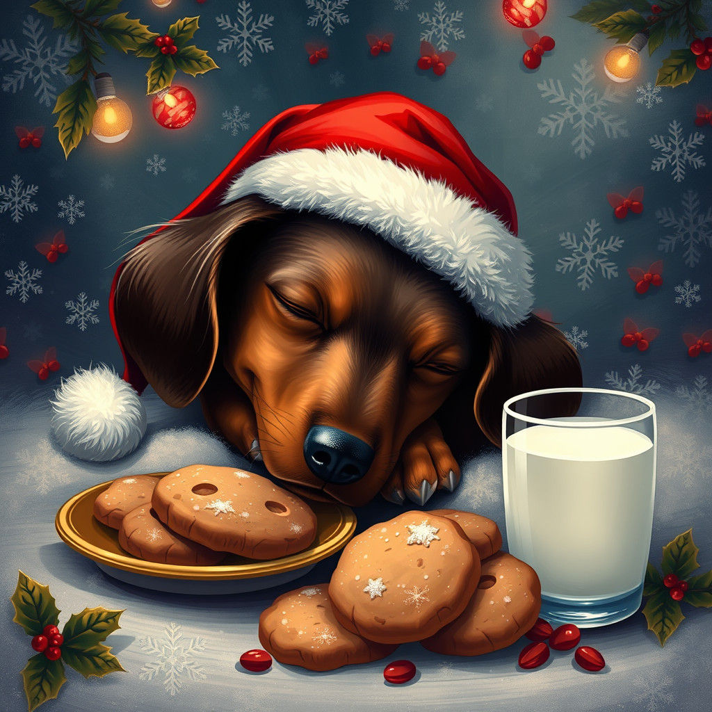 Dachshund Dreams: Santa Hat in Winter Wonderland