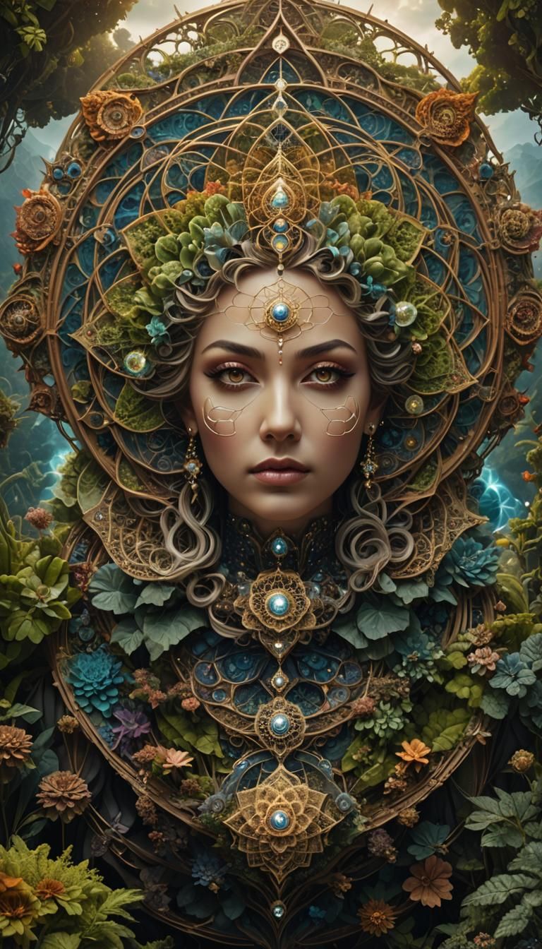 Sacred Geometry Portrait with Fractals in Digital Painting