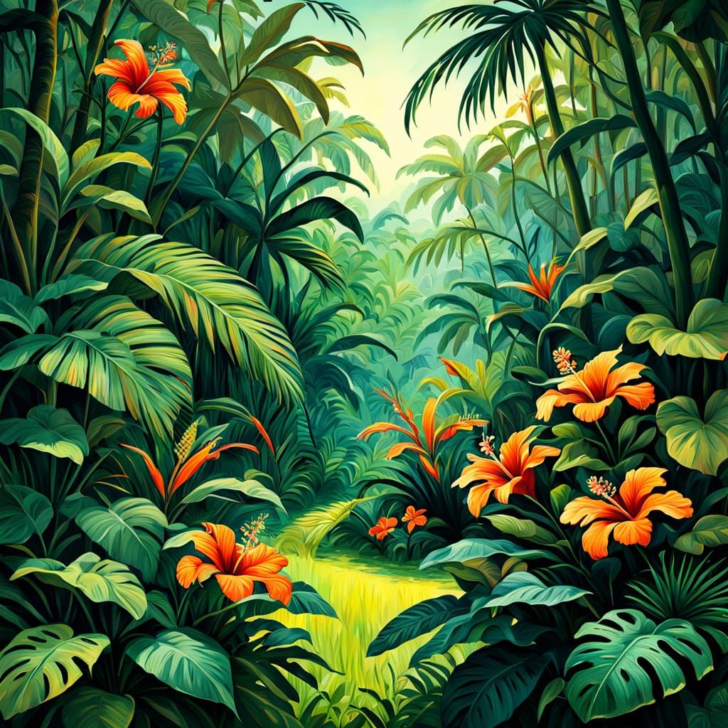 Tropical Jungle Landscape in Vibrant Colors