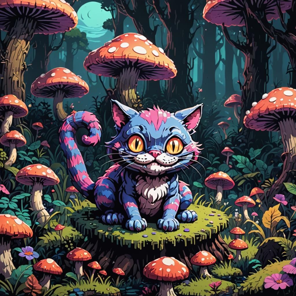 Cheshire Cat in 8-bit Pixel Wonderland