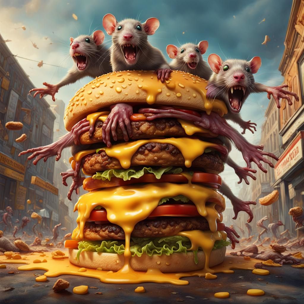 Zombies Feast: Hyperrealistic Burger Town Scene