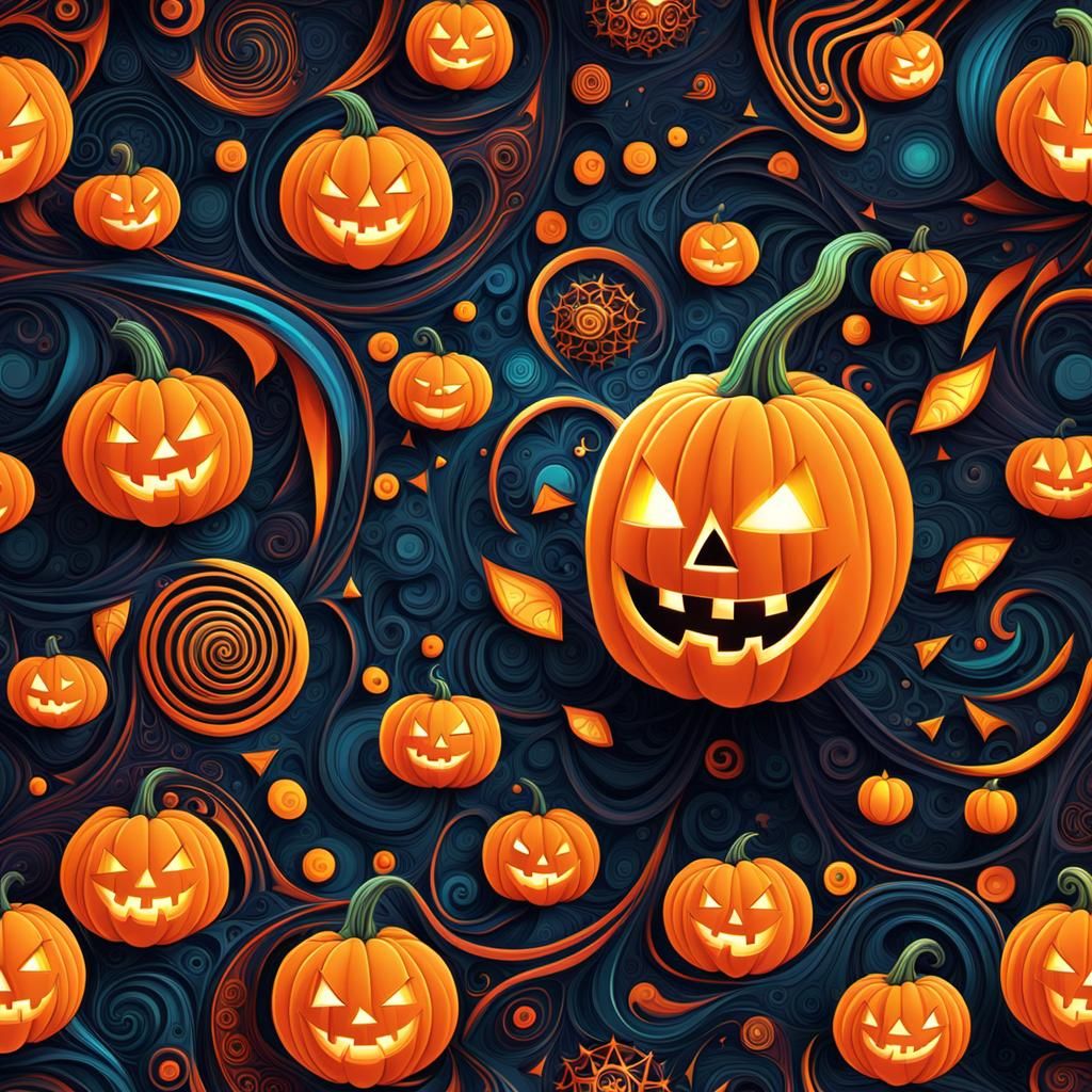 Geometric Jack-O-Lantern with Swirling Fractals