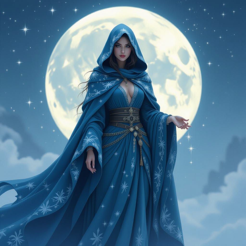 Ethereal Moon Sorceress in Digital Painting Style