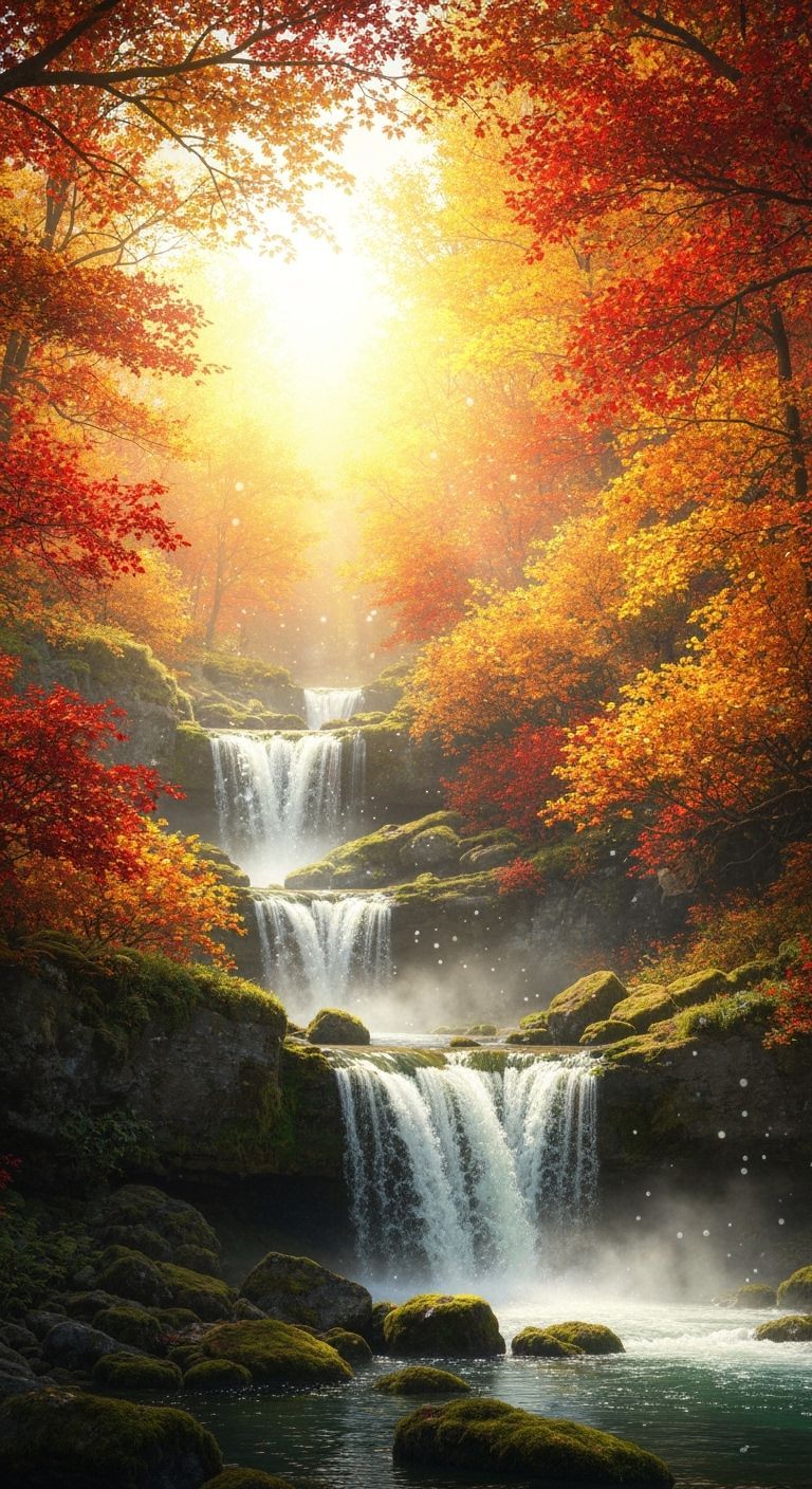 Golden Cascade Waterfall in Autumn Splendor
