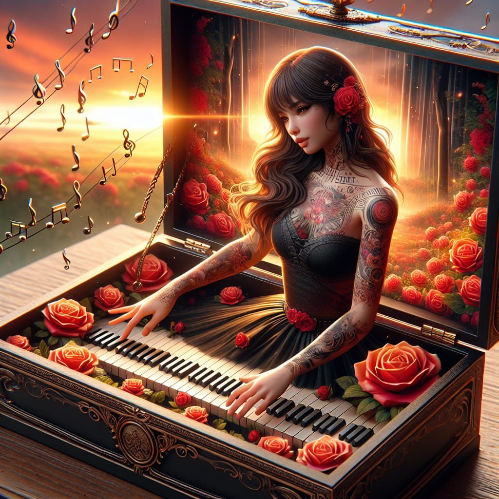 Ballerina Music Box in Matte Painting Style