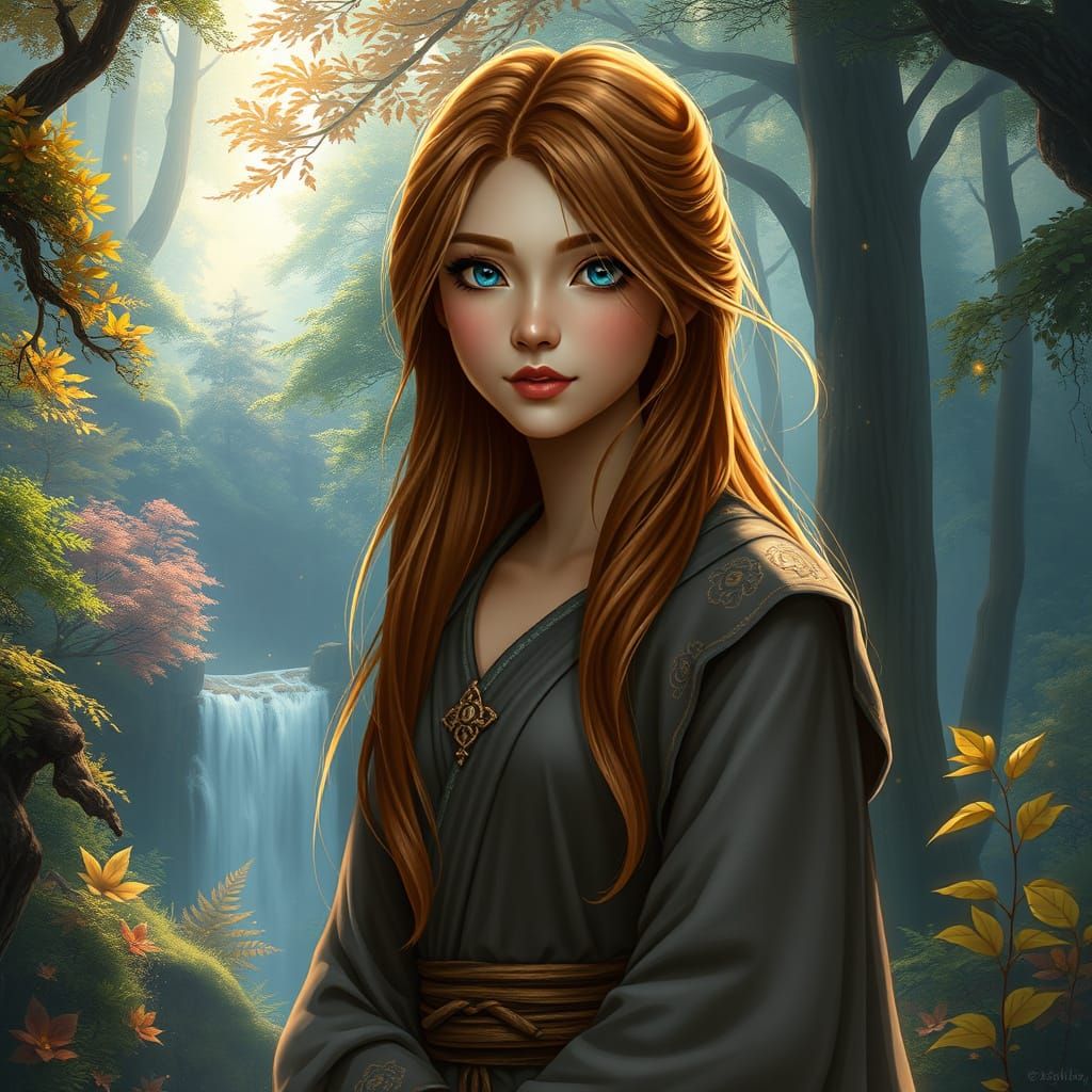 Serenely Adorned Priestess in an Enchanted Medieval Landscap...