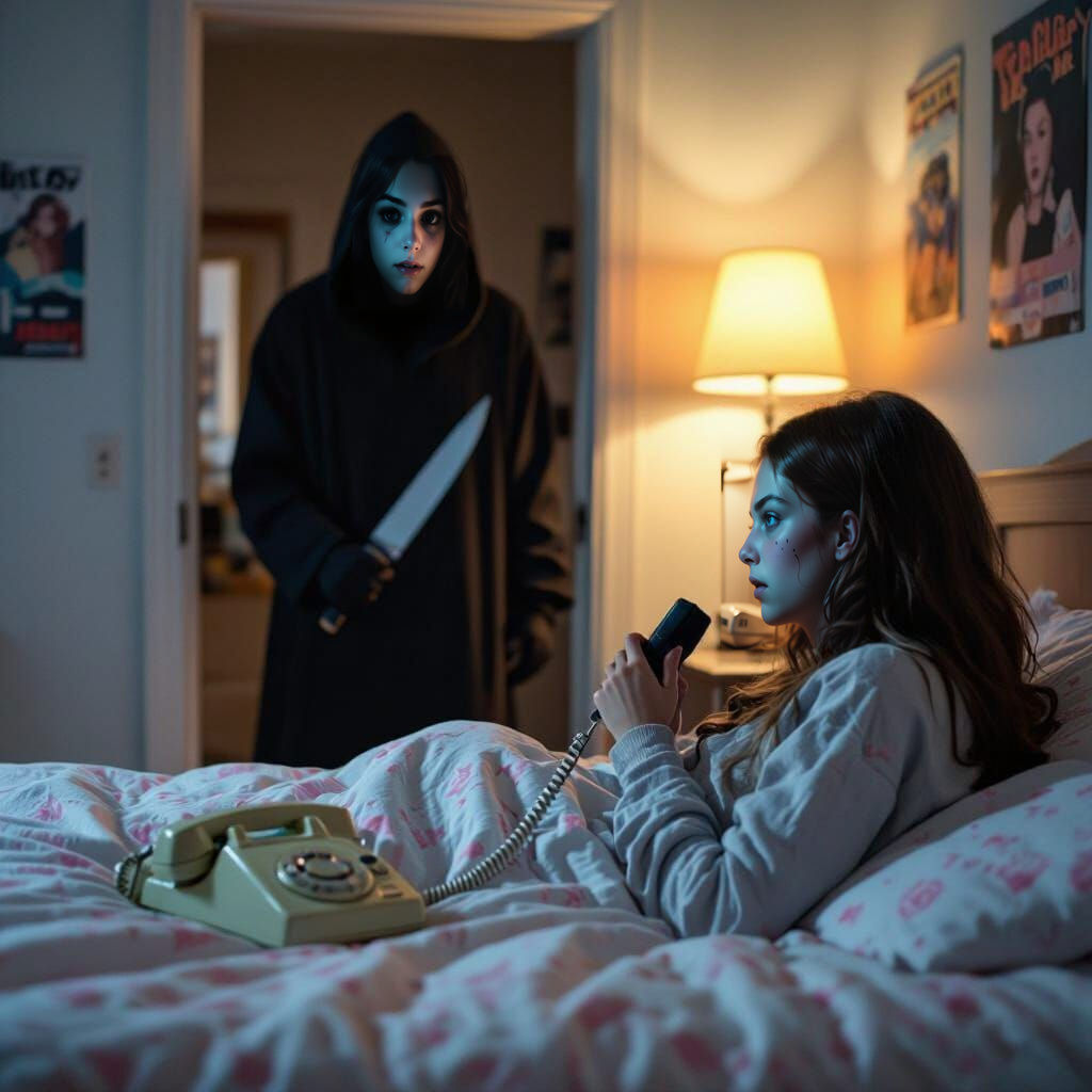 80s Slasher Film Horror: Girl Unaware of Killer