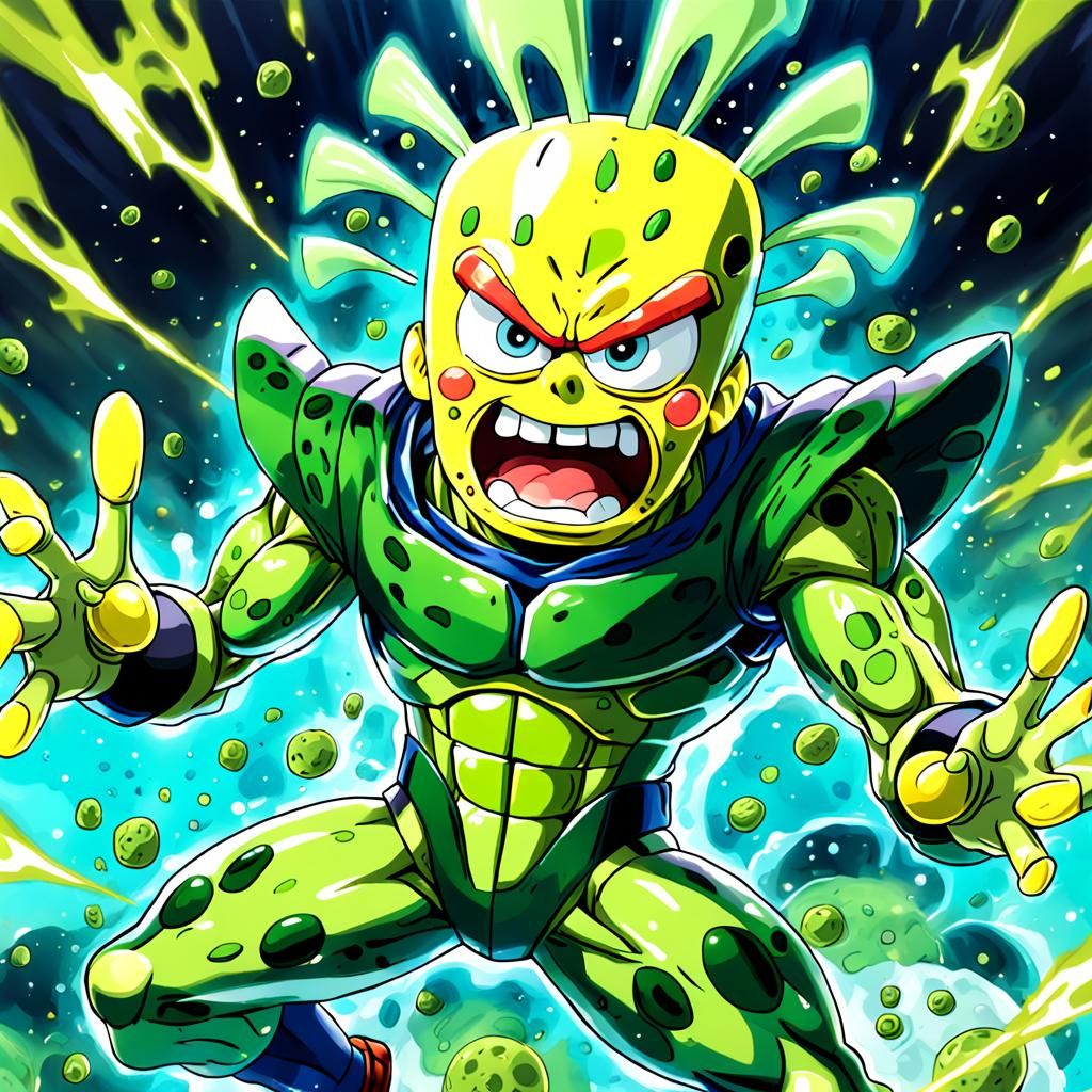Spongebob Fused with Perfect Cell in Anime Style