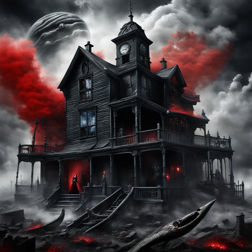 Surreal Haunted House Photography in Black, White, and Red