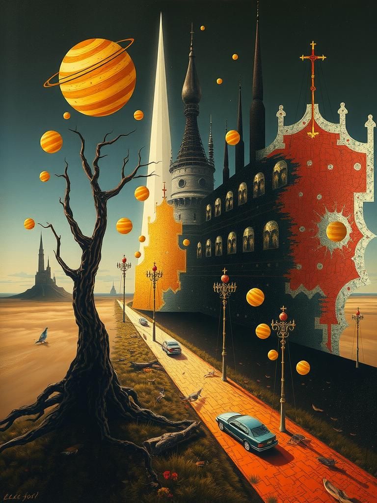 Surreal Mixed Media in Style of Dali and Miro