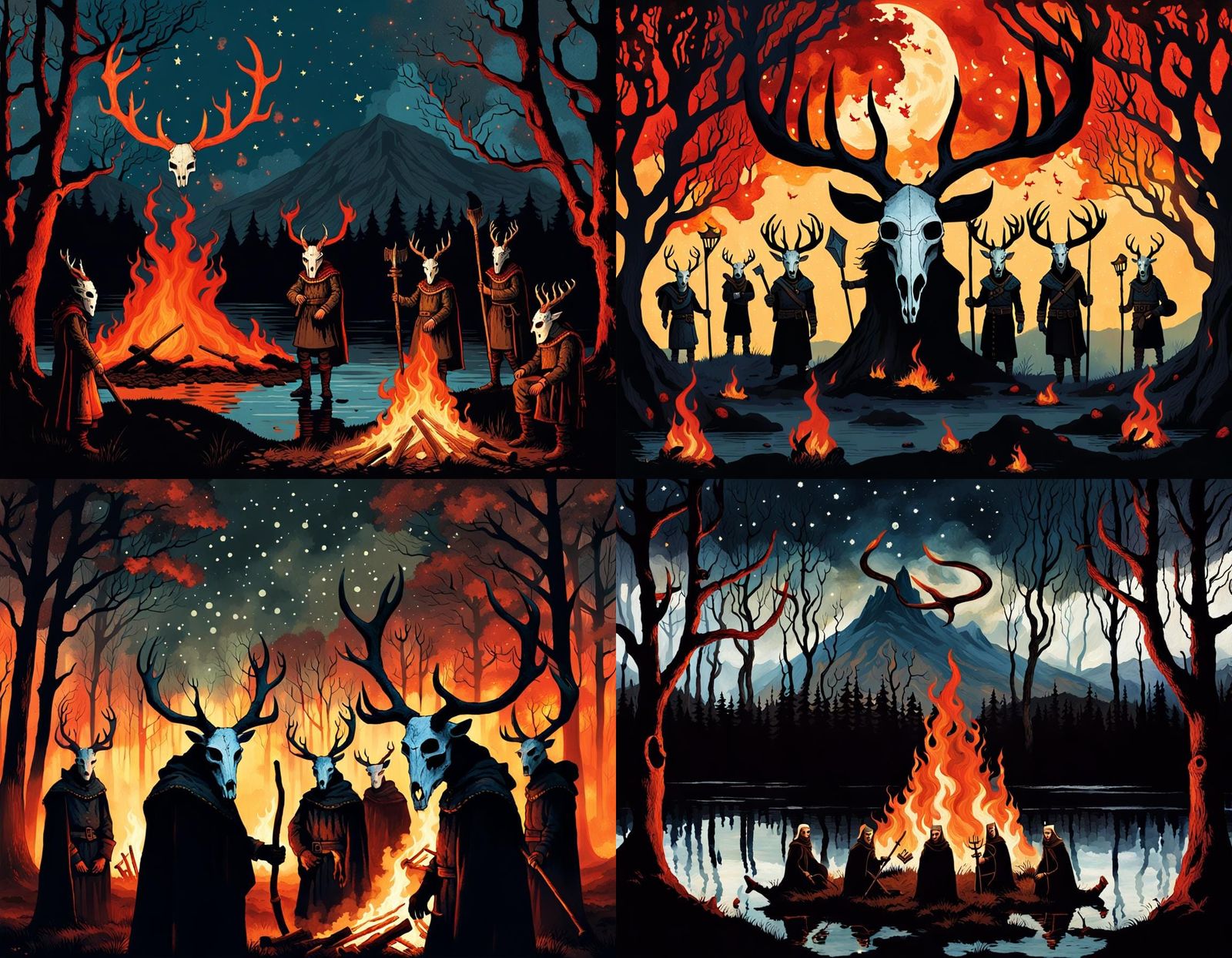 Fiery Vikings Reach for Stars in Gothic Bonfire Scene