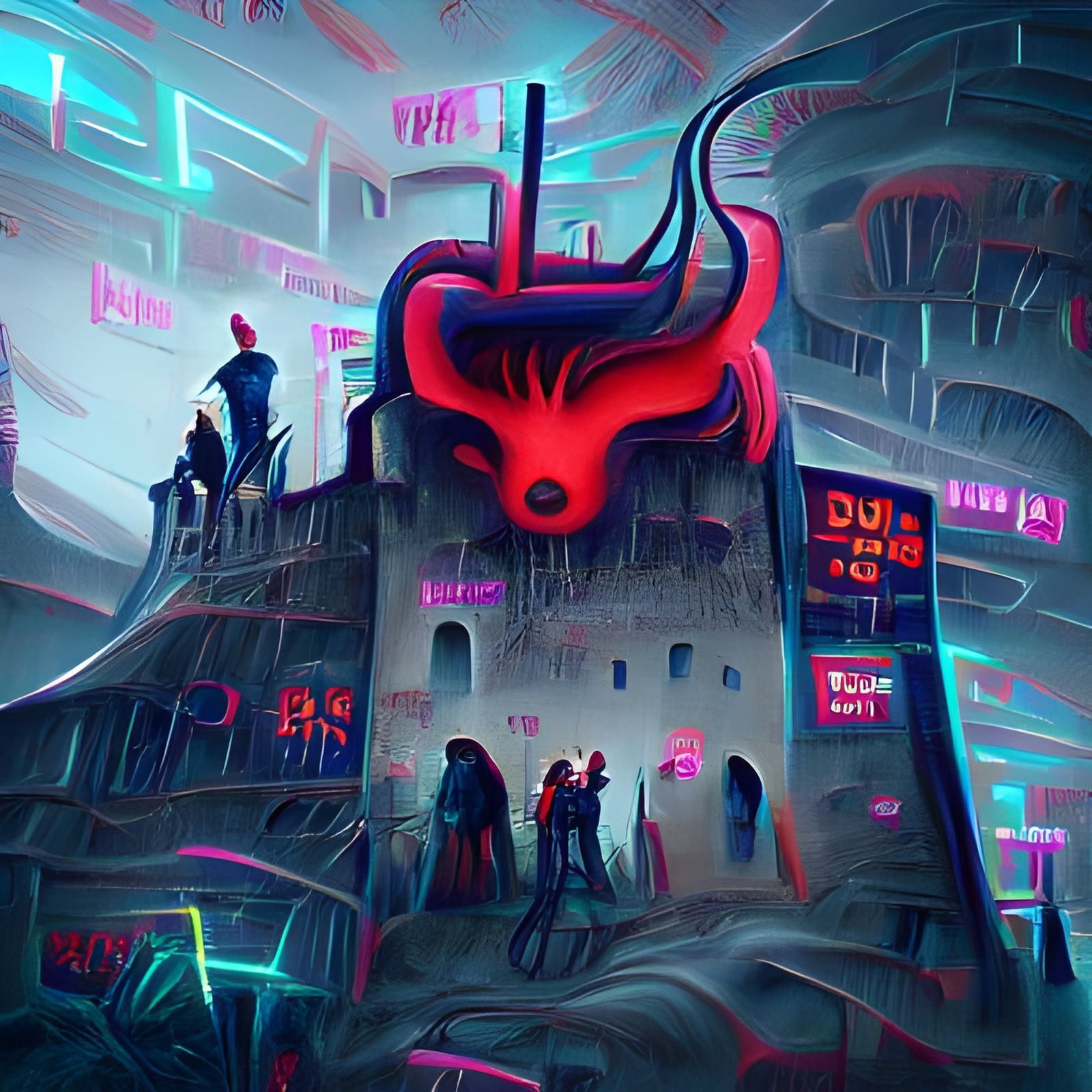 Infernal Medieval Castle in Cyberpunk Style