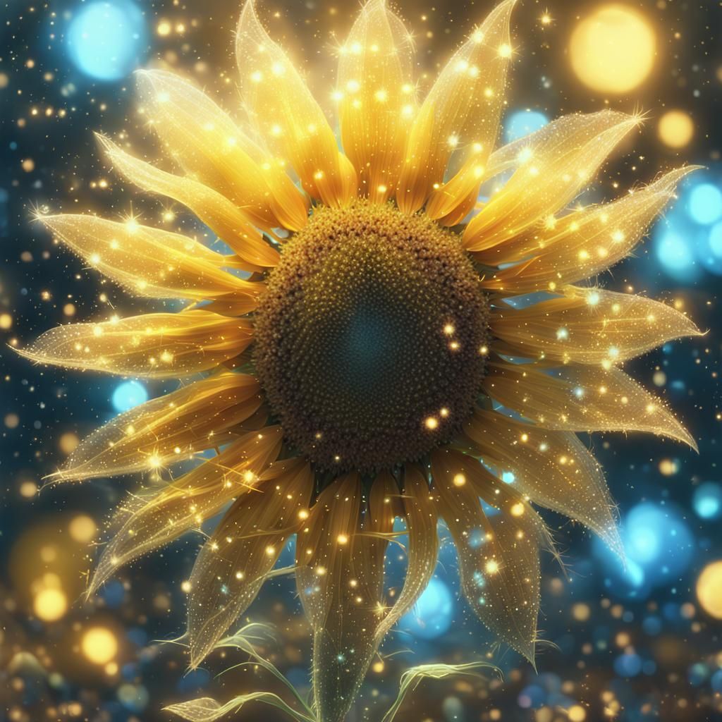 Magical Sunflower in Fantasy Space, Hyperrealistic Digital A...