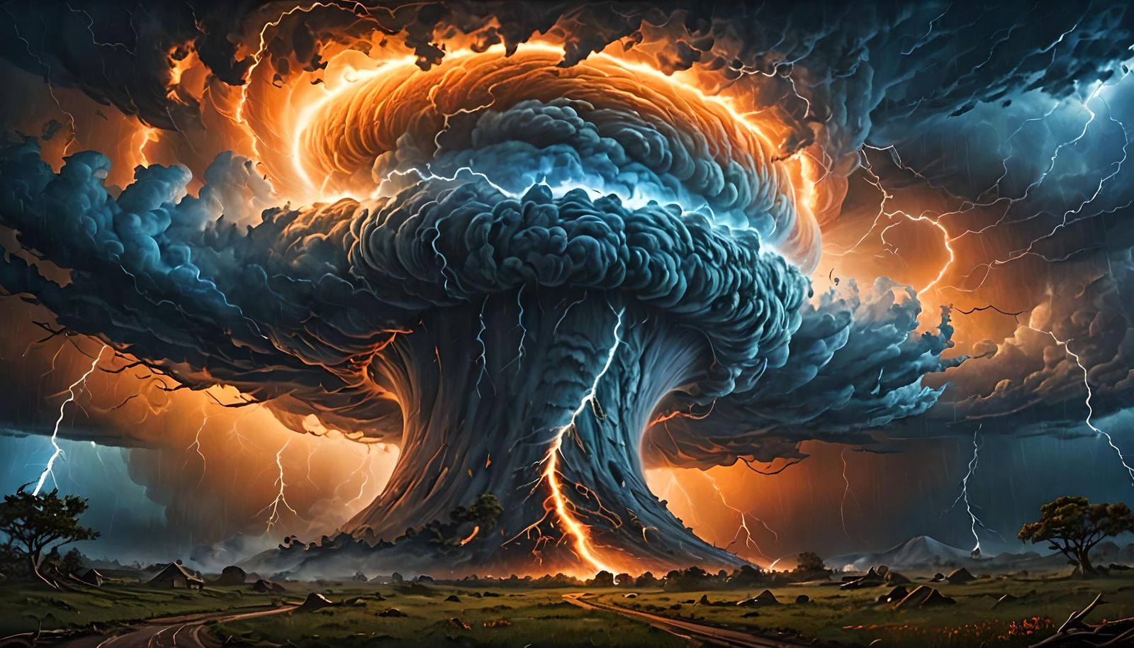 Fantasy Landscape with Magic Tornado and Stormy Sky