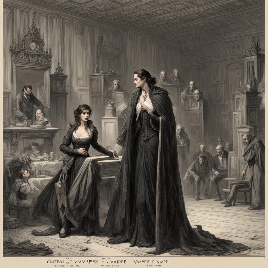 Vampire Bites Woman in Castle: 8K Image