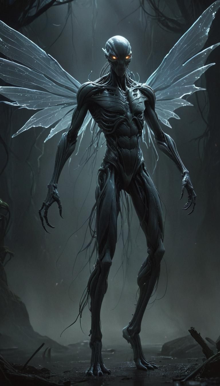 Alien Monster Concept Art in Bioluminescent Mist