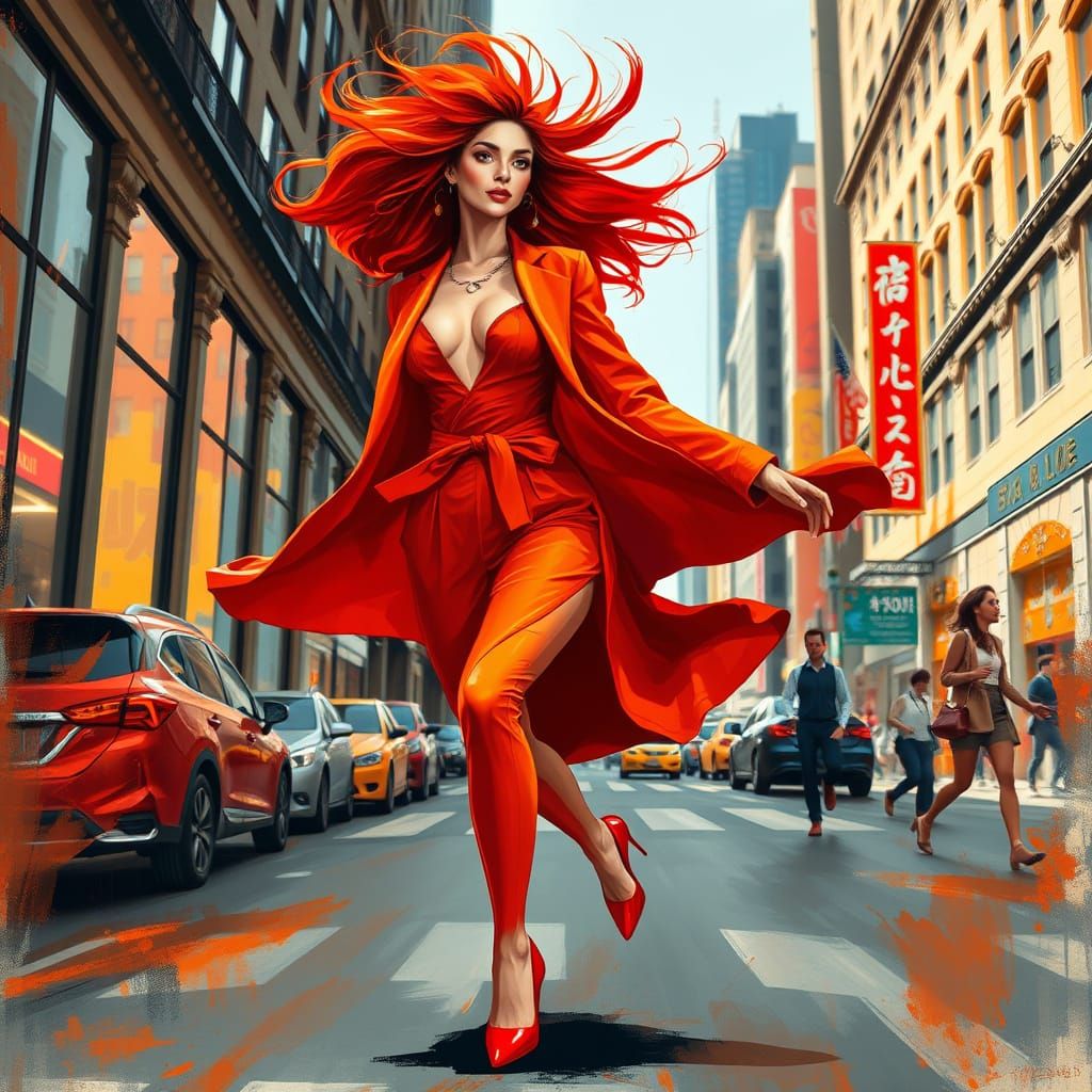 Confident Leader Dances Through City Streets in Vibrant Red ...