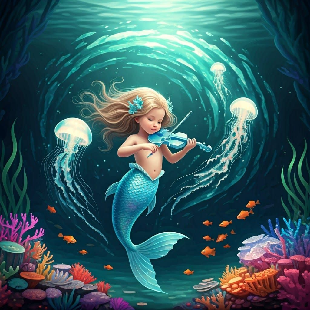 Enchanting Mermaid's Underwater Melody in Digital Art