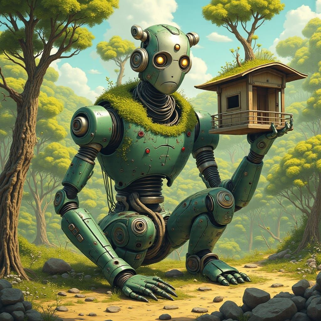 Giant Robot Landscape in 2D Anime Style