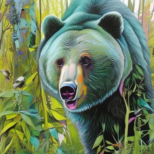 Psychedelic Bear Portrait in Forest