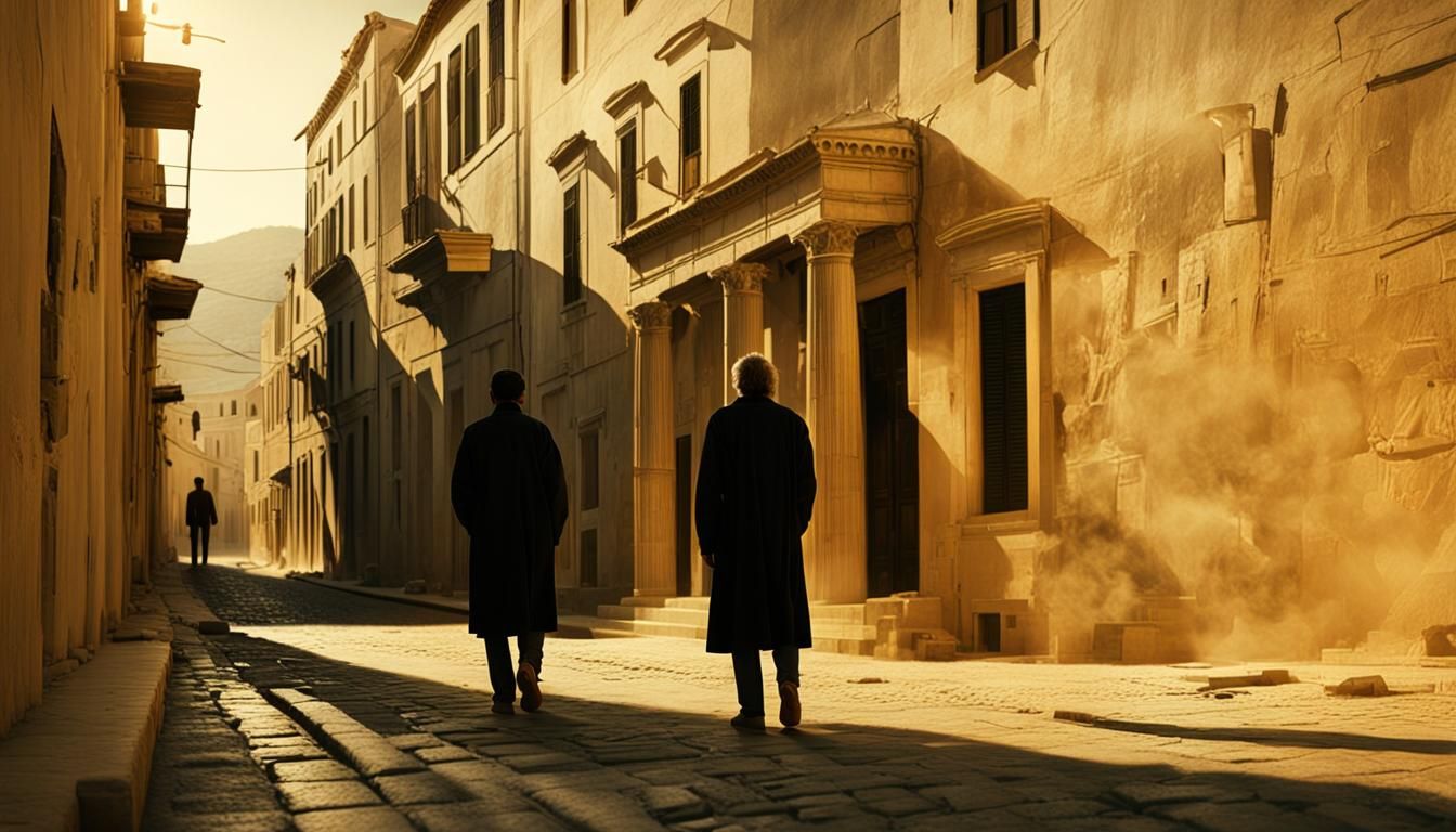 Dreamlike Metropolis with Greek Architecture in Golden Light