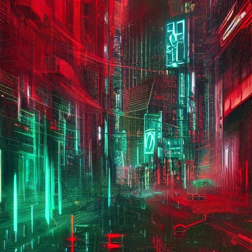 Cyberpunk Figure in Neon Fog