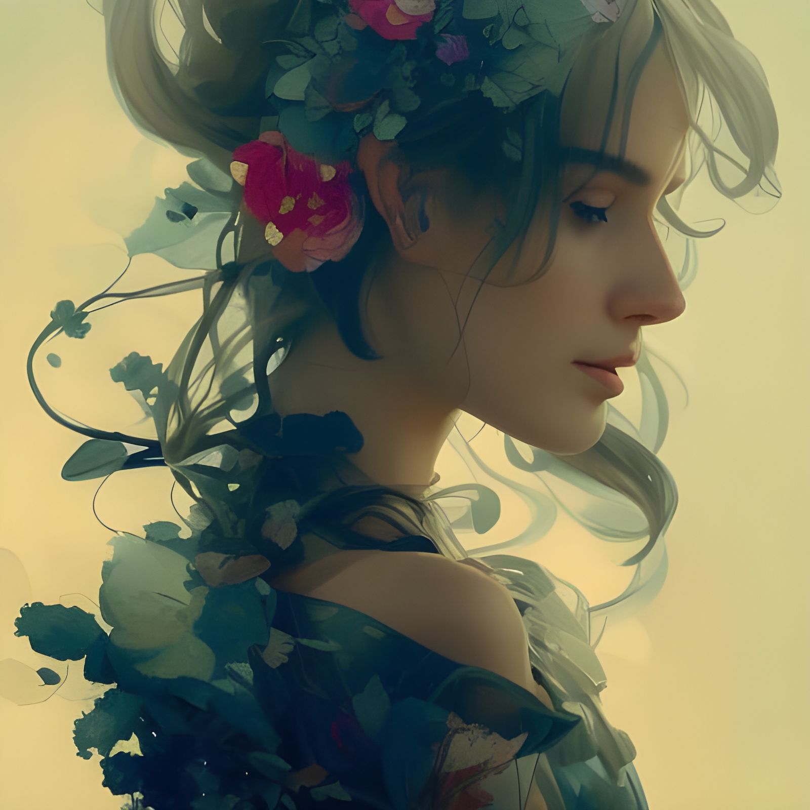 Flower Dress Portrait in Art Nouveau Style
