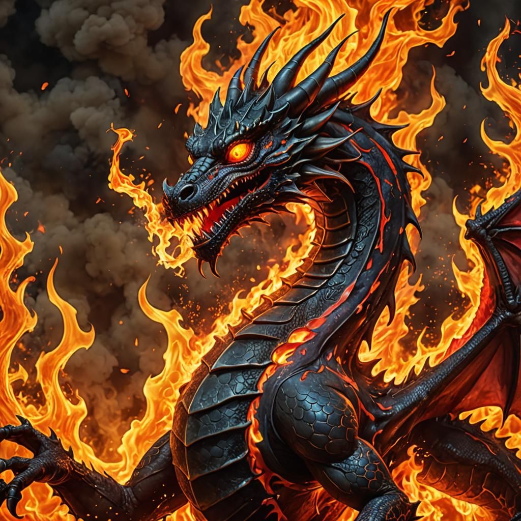Fiery Dragon in Surrealist Digital Art Style